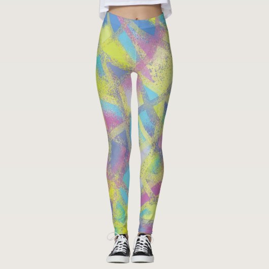 Abstract ontwerp in paars geel blauw leggings (Voorkant)