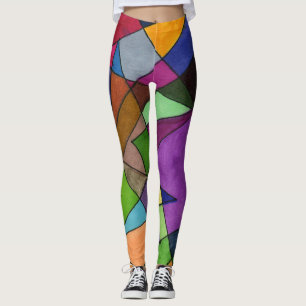 Abstract ontwerp, meestal acute hoeken, levendige leggings