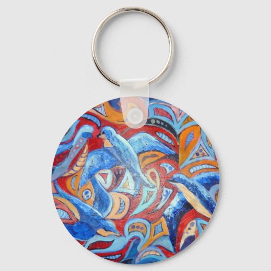 Abstract ontwerp met blauwe zwaluwen met rood acce sleutelhanger (Voorkant)
