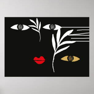Abstract ontwerp met minimaal vrouw gezicht. Eén r Poster