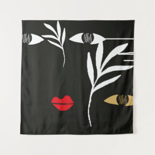 Abstract ontwerp met minimaal vrouw gezicht. Eén r Wandkleed