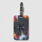 Abstract ontwerp met neonkleuren en aangepaste naa bagagelabel (Voorkant (verticaal))
