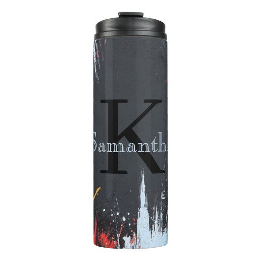 Abstract ontwerp met neonkleuren en aangepaste naa thermosbeker (Voorkant)
