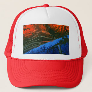 Abstract ontwerp rode en blauwe lavablavedikhoed trucker pet