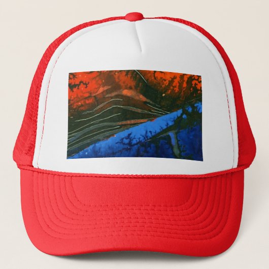 Abstract ontwerp rode en blauwe lavablavedikhoed trucker pet (Voorkant)