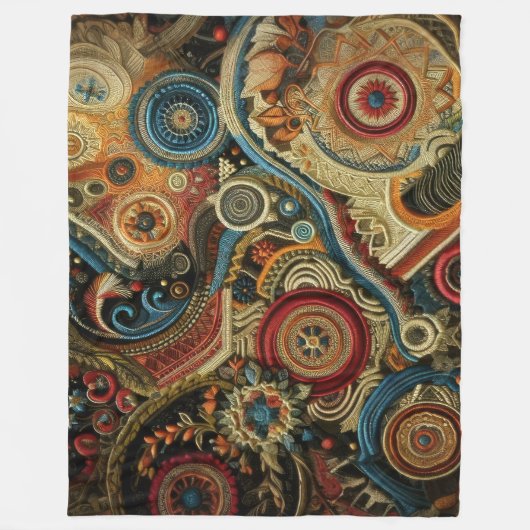 Abstract ontwerp Rood Blauw Goud Groen Fleece Deken (Voorkant)