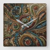 Abstract ontwerp Rood Blauw Goud Groen Vierkante Klok (Voorkant)