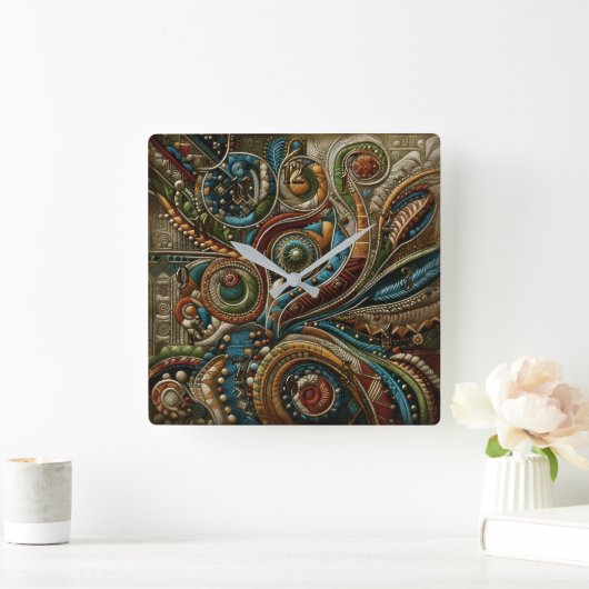 Abstract ontwerp Rood Blauw Goud Groen Vierkante Klok (Huis)