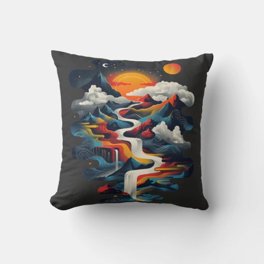 Abstract ontwerp, surrealistisch landschap kussen (Voorkant)