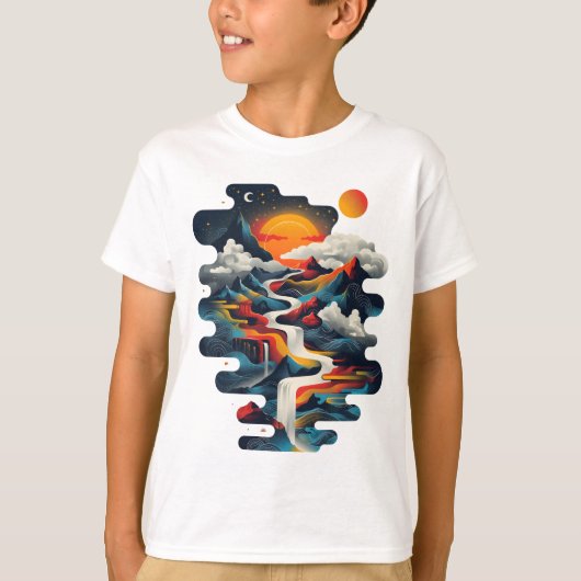 Abstract ontwerp, surrealistisch landschap t-shirt (Voorkant)