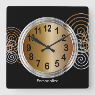 Abstract ontwerp van brons en zilver vierkante klok