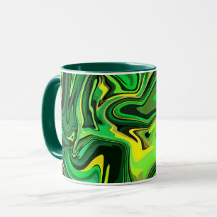 Abstract ontwerp van groene en gele vloeistofkunst mok