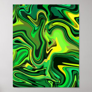 Abstract ontwerp van groene en gele vloeistofkunst poster