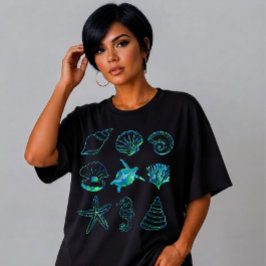 Abstract ontwerp van marien leven raster t-shirt