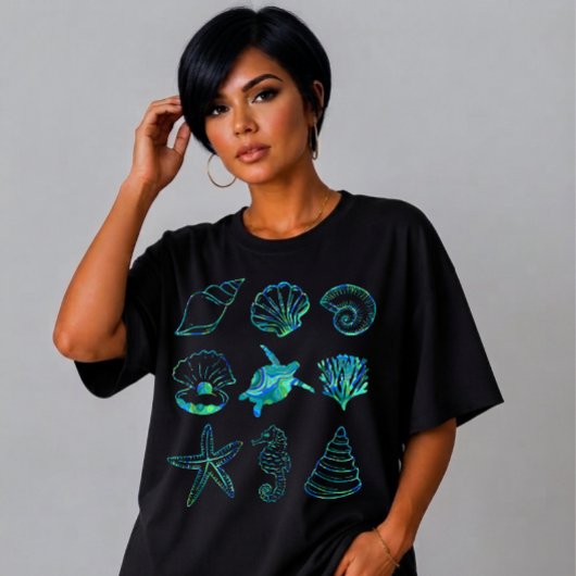 Abstract ontwerp van marien leven raster t-shirt