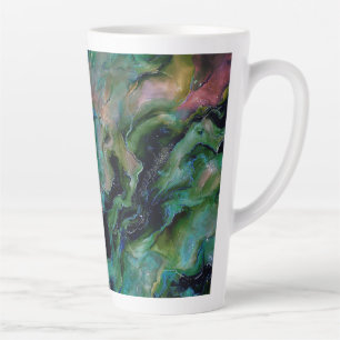 Abstract ontwerp van wervelende levendige kleuren latte mok