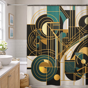 Abstract ontwerp zwart grijs goud turquoise douchegordijn