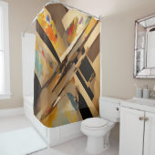 Abstract ontwerp zwart lichtbruin blauw douchegordijn (In situ)