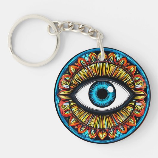 Abstract Oogsymbool met Levendige Kleuren Sleutelhanger (Voorkant)
