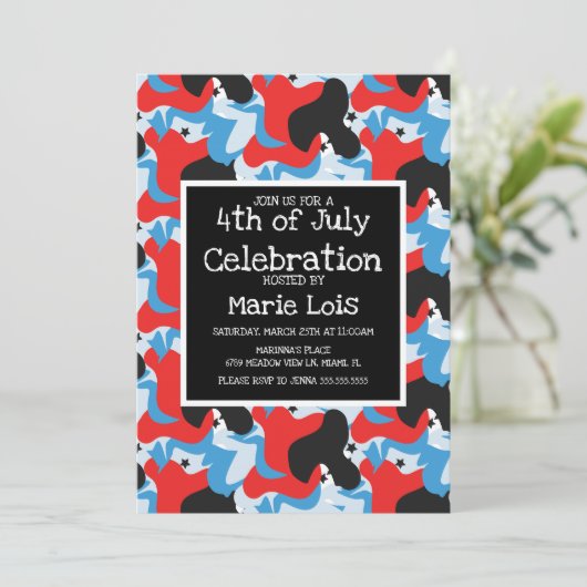 Abstract op 4 juli: zwart rood blauw kaart (Staand voorkant)