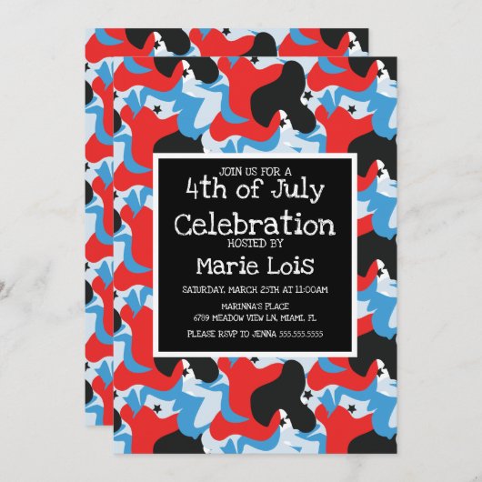 Abstract op 4 juli: zwart rood blauw kaart (Voorkant / Achterkant)