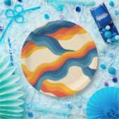 Abstract Oranje blauw Retro Wavy Stripe Pattern Papieren Bordje (Feest)