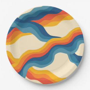 Abstract Oranje blauw Retro Wavy Stripe Pattern Papieren Bordje