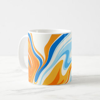 Abstract Oranje, Blauwe & Witte Stromende Golven Koffiemok
