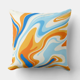 Abstract Oranje, Blauwe & Witte Stromende Golven Kussen