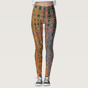 Abstract Oranje en Aqua Retro Boemerang Golven Leggings