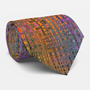 Abstract Oranje en Aqua Retro Boemerang Golven Stropdas