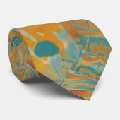 Abstract oranje en blauwgroen oogstmotief stropdas (Opgerold)