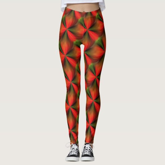 Abstract Oranje en groen patroon Leggings (Voorkant)