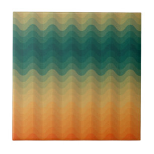 Abstract Oranje en groene golven Tegeltje