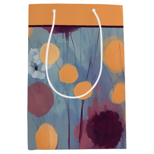 Abstract oranje en roze bloemen middelgrote cadeau medium cadeauzakje (Voorkant)