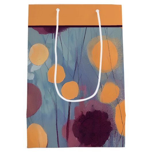 Abstract oranje en roze bloemen middelgrote cadeau medium cadeauzakje (Achterkant)