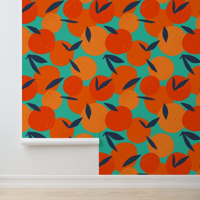 Abstract Oranje fruitpatroon Behang (Applicatie)