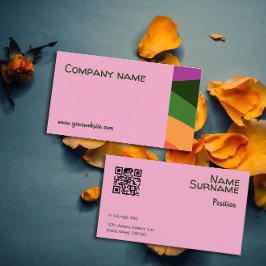 Abstract oranje geel groen roze QR Visitekaartje