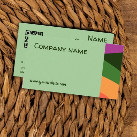 Abstract oranje geel roze groen QR Visitekaartje