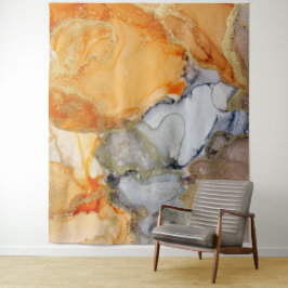 Abstract Oranje Goud Kunsthout Wandkleed