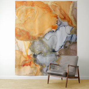 Abstract Oranje Goud Kunsthout Wandkleed