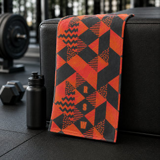 Abstract Oranje Grijs Geometrisch Monogram Sport Handdoek