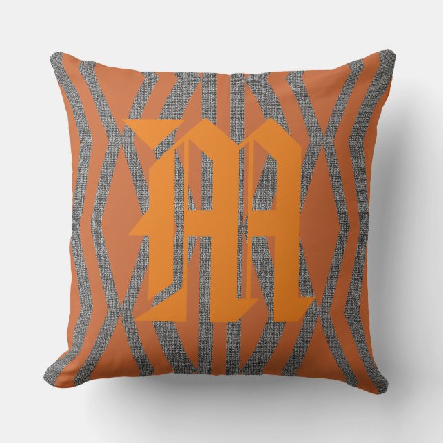 Abstract Oranje grijs patroon - aangepast monogram Kussen (Voorkant)