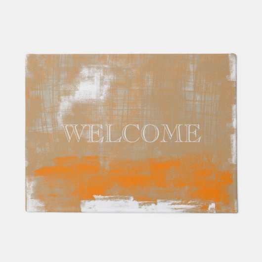 Abstract Oranje Grijs Wit Welkom Deurmat (Voorkant)