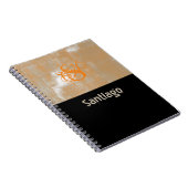 Abstract oranje grijs zwart monogram notitieboek (Rechterzijde)