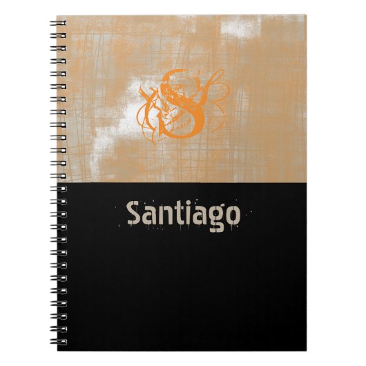Abstract oranje grijs zwart monogram notitieboek (Voorkant)