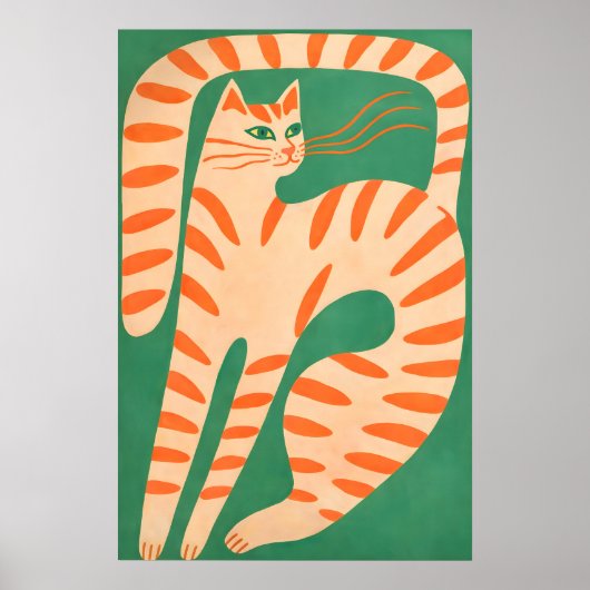 Abstract Oranje Kat Poster, Minimalistische Katach Poster (Voorkant)