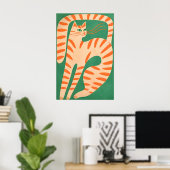 Abstract Oranje Kat Poster, Minimalistische Katach Poster (Thuiskantoor)