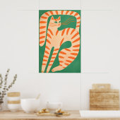 Abstract Oranje Kat Poster, Minimalistische Katach Poster (Keuken)