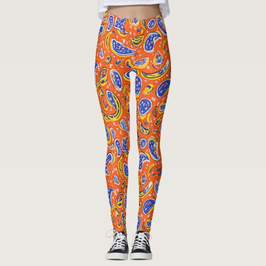 Abstract Oranje Paisley Pattern Leggings (Voorkant)